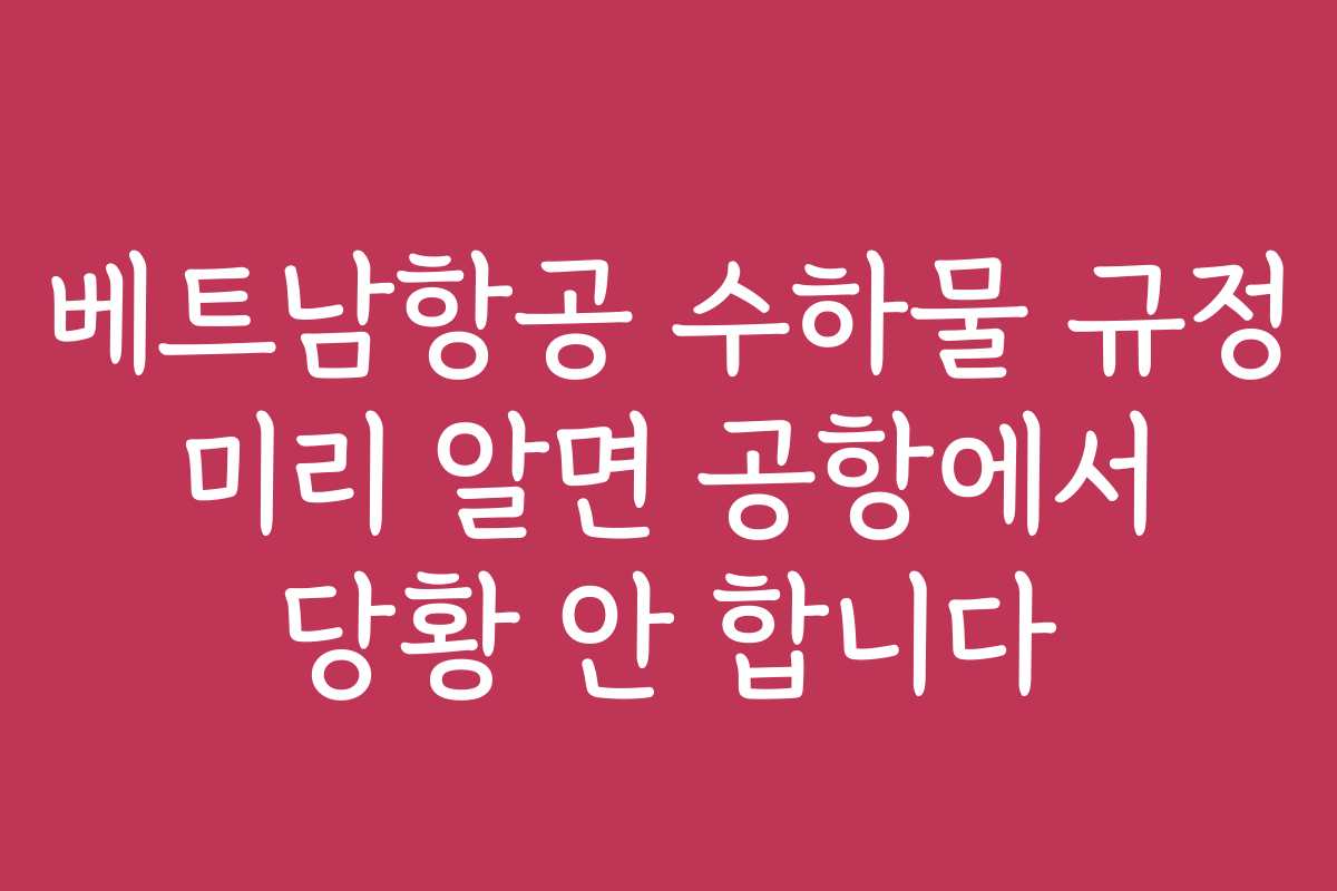 베트남항공 수하물 규정 미리 알면 공항에서 당황 안 합니다