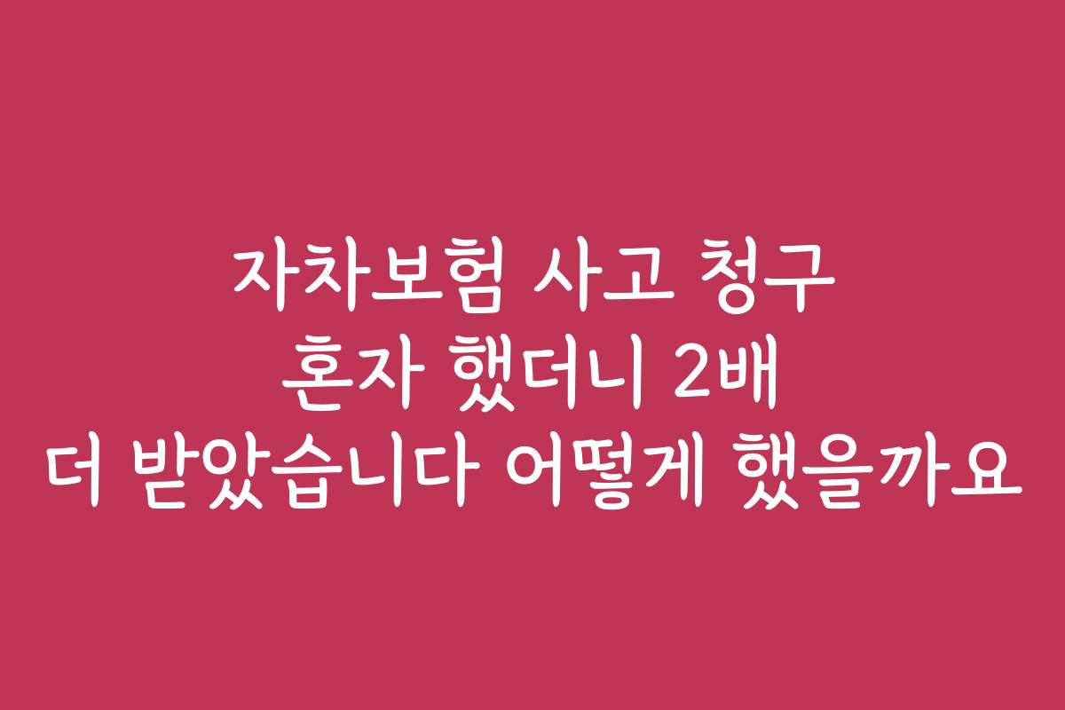 자차보험 사고 청구 혼자 했더니 2배 더 받았습니다 어떻게 했을까요