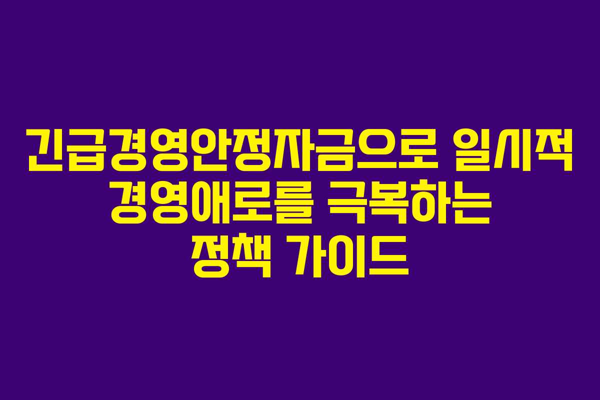 긴급경영안정자금으로 일시적 경영애로를 극복하는 정책 가이드