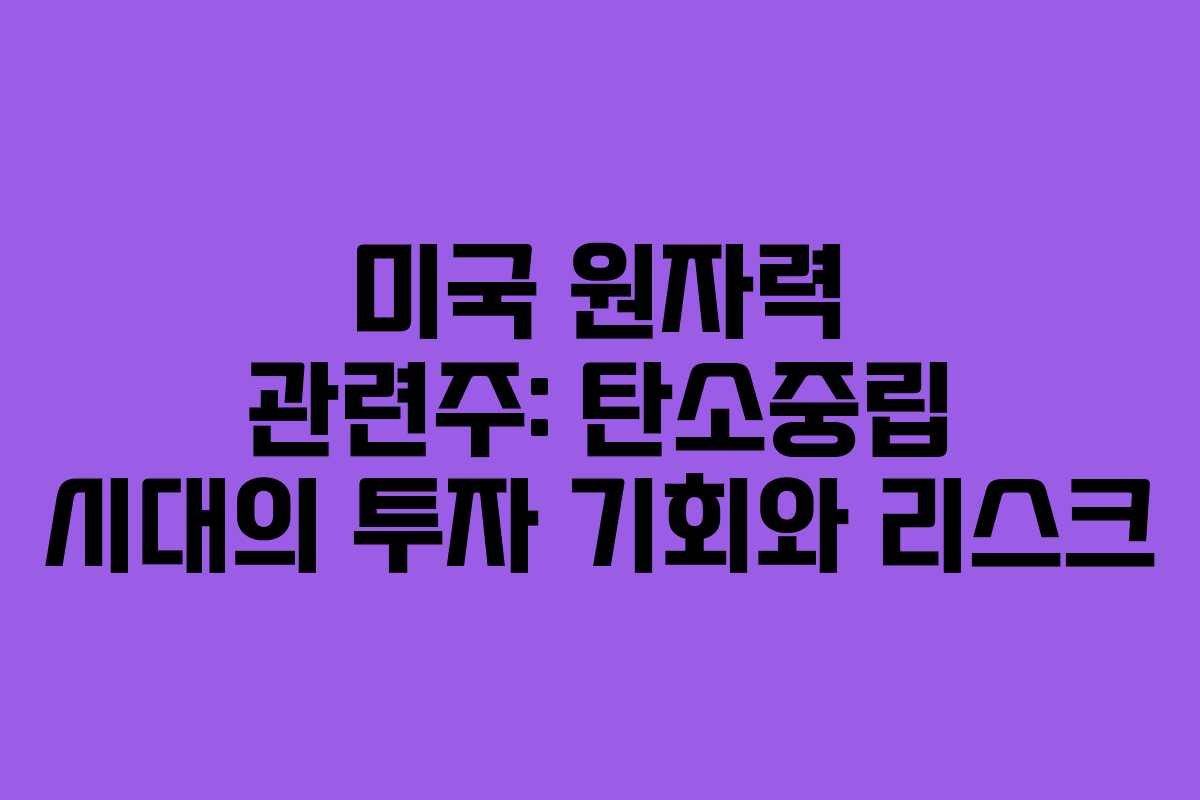 미국 원자력 관련주: 탄소중립 시대의 투자 기회와 리스크