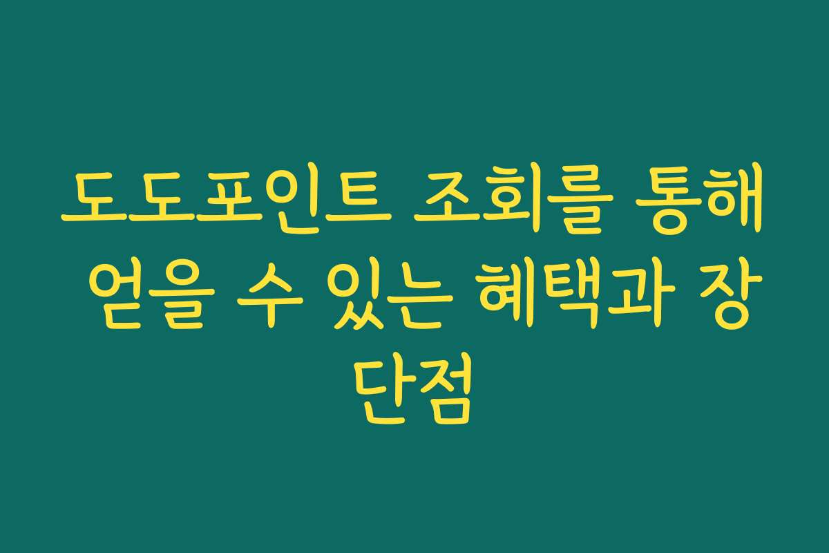 도도포인트 조회를 통해 얻을 수 있는 혜택과 장단점