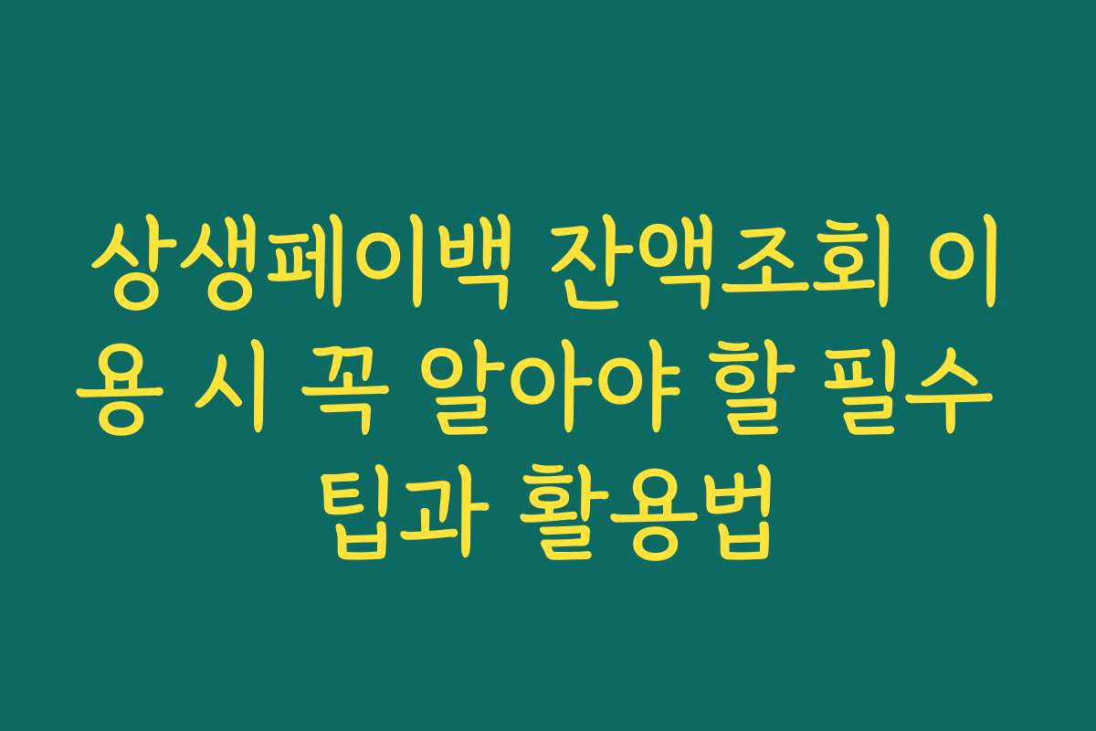 상생페이백 잔액조회 이용 시 꼭 알아야 할 필수 팁과 활용법