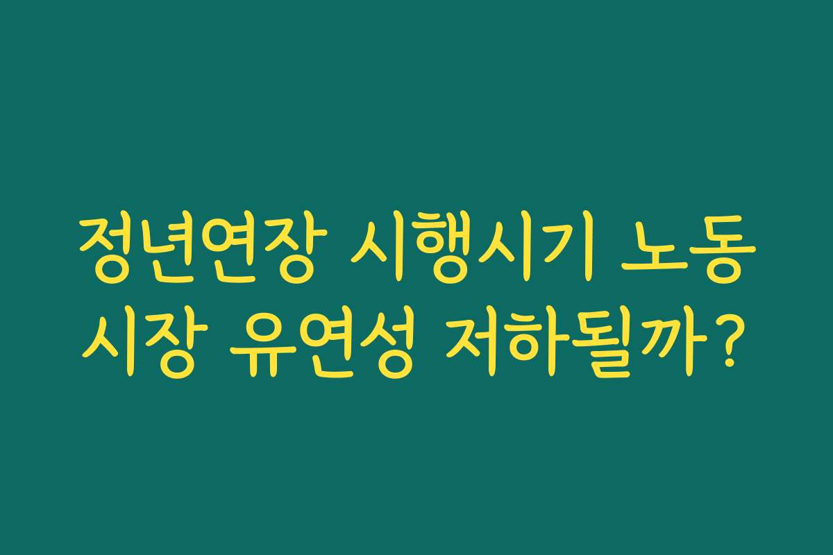 정년연장 시행시기 노동시장 유연성 저하될까? 정년연장 시행시기 노동시장 유연성 저하될까?