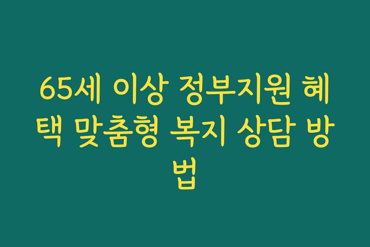 65세 이상 정부지원 혜택 맞춤형 복지 상담 방법