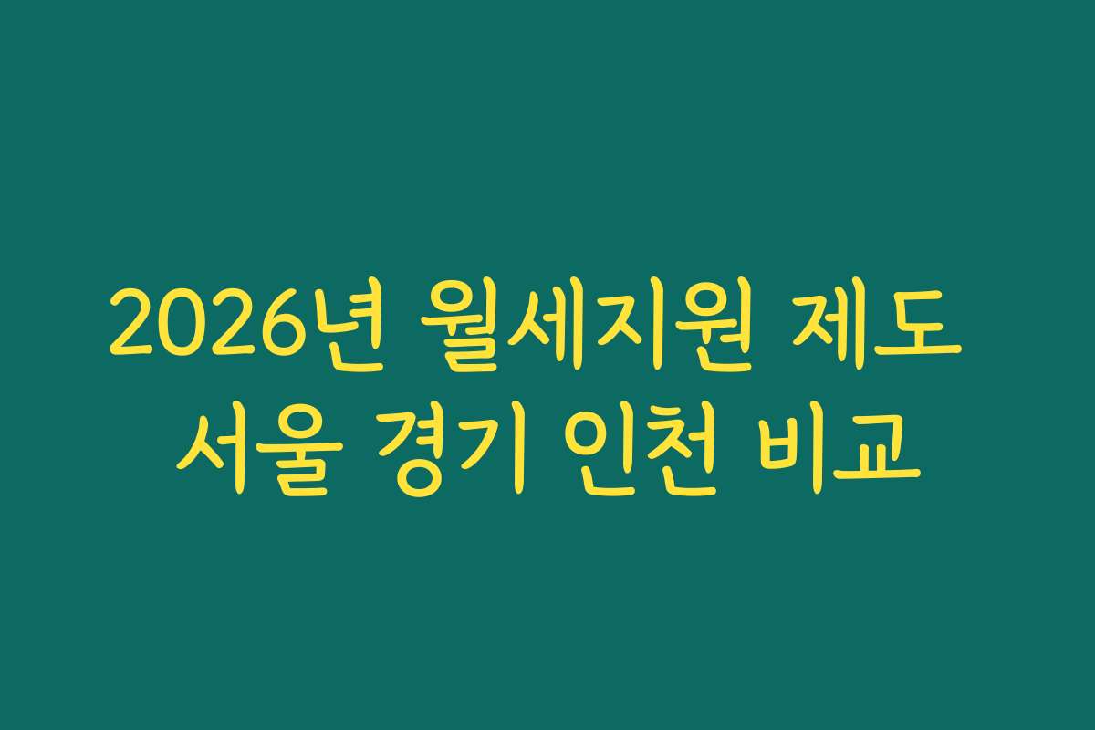 2026년 월세지원 제도 서울 경기 인천 비교