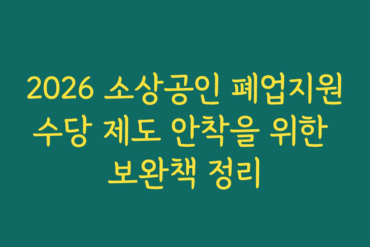 2026 소상공인 폐업지원수당 제도 안착을 위한 보완책 정리