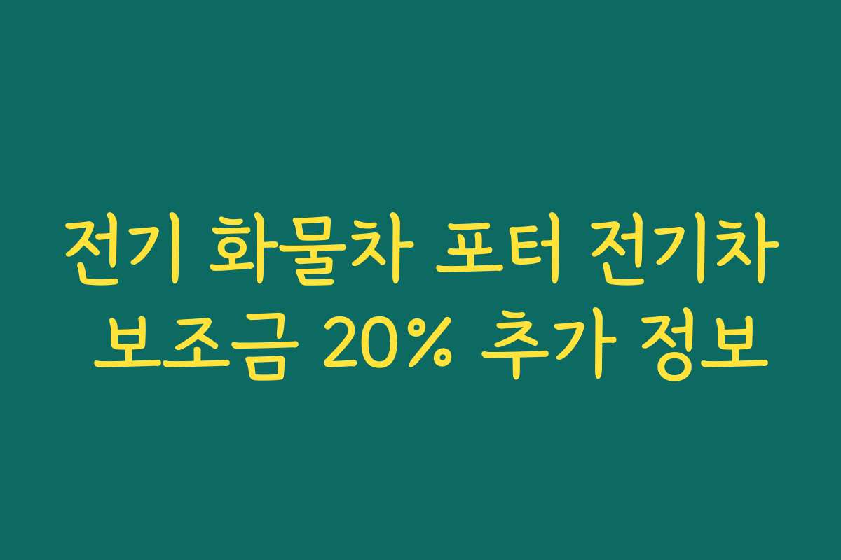 전기 화물차 포터 전기차 보조금 20% 추가 정보
