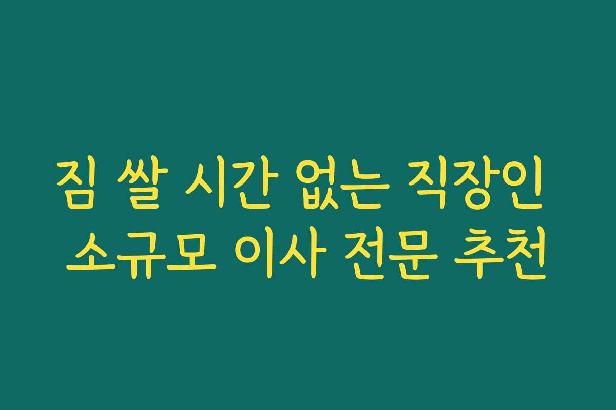 짐 쌀 시간 없는 직장인 소규모 이사 전문 추천