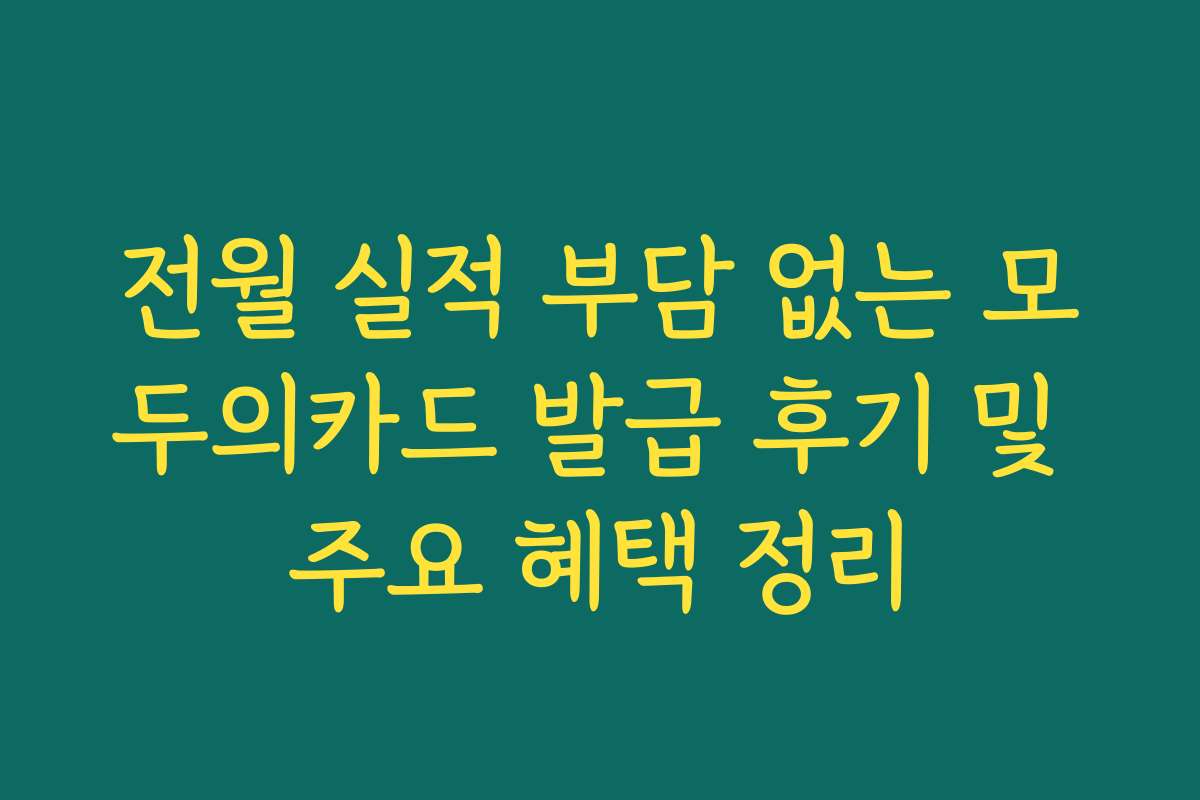 전월 실적 부담 없는 모두의카드 발급 후기 및 주요 혜택 정리