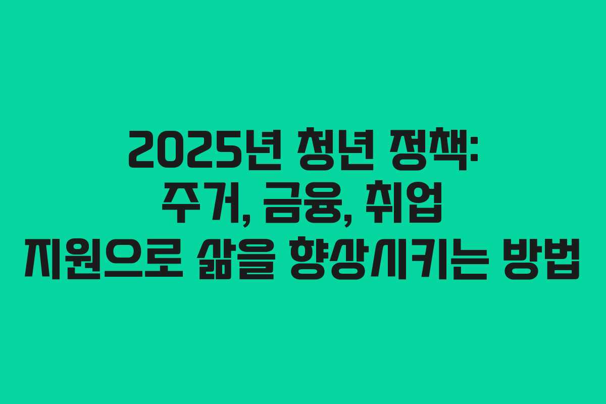 2025년 청년 정책: 주거, 금융, 취업 지원으로 삶을 향상시키는 방법