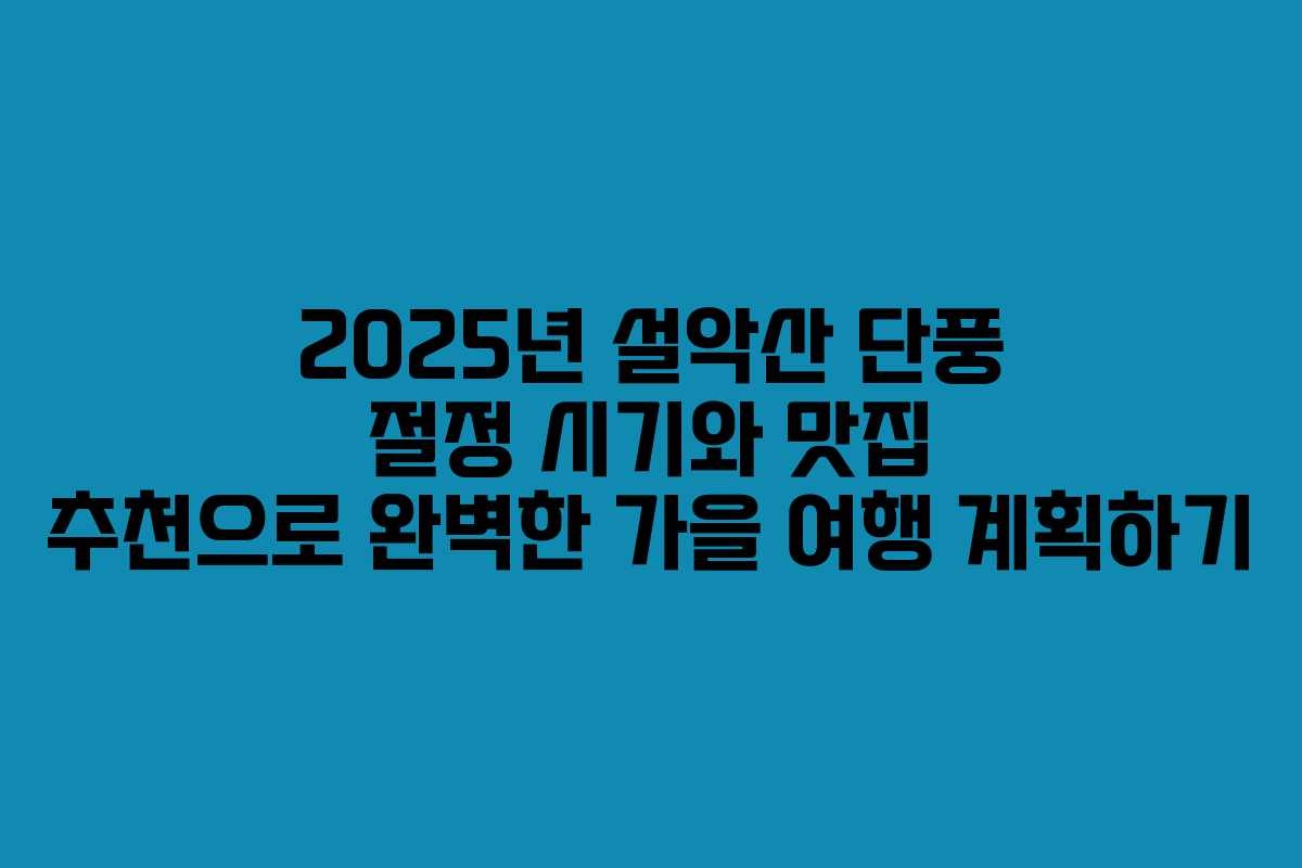 2025년 설악산 단풍 절정 시기와 맛집 추천으로 완벽한 가을 여행 계획하기