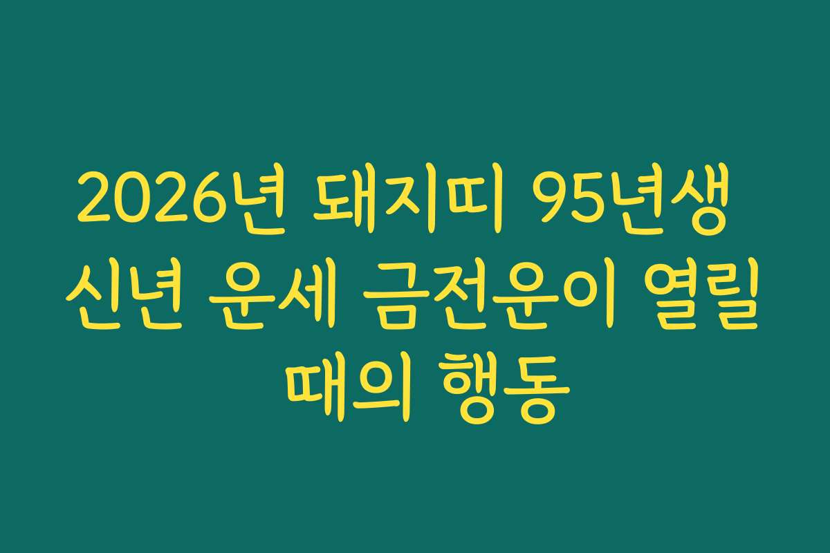 2026년 돼지띠 95년생 신년 운세 금전운이 열릴 때의 행동