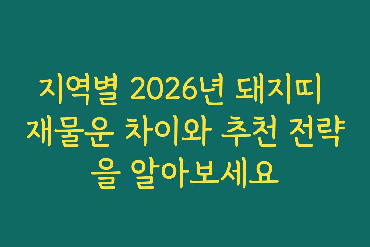 지역별 2026년 돼지띠 재물운 차이와 추천 전략을 알아보세요