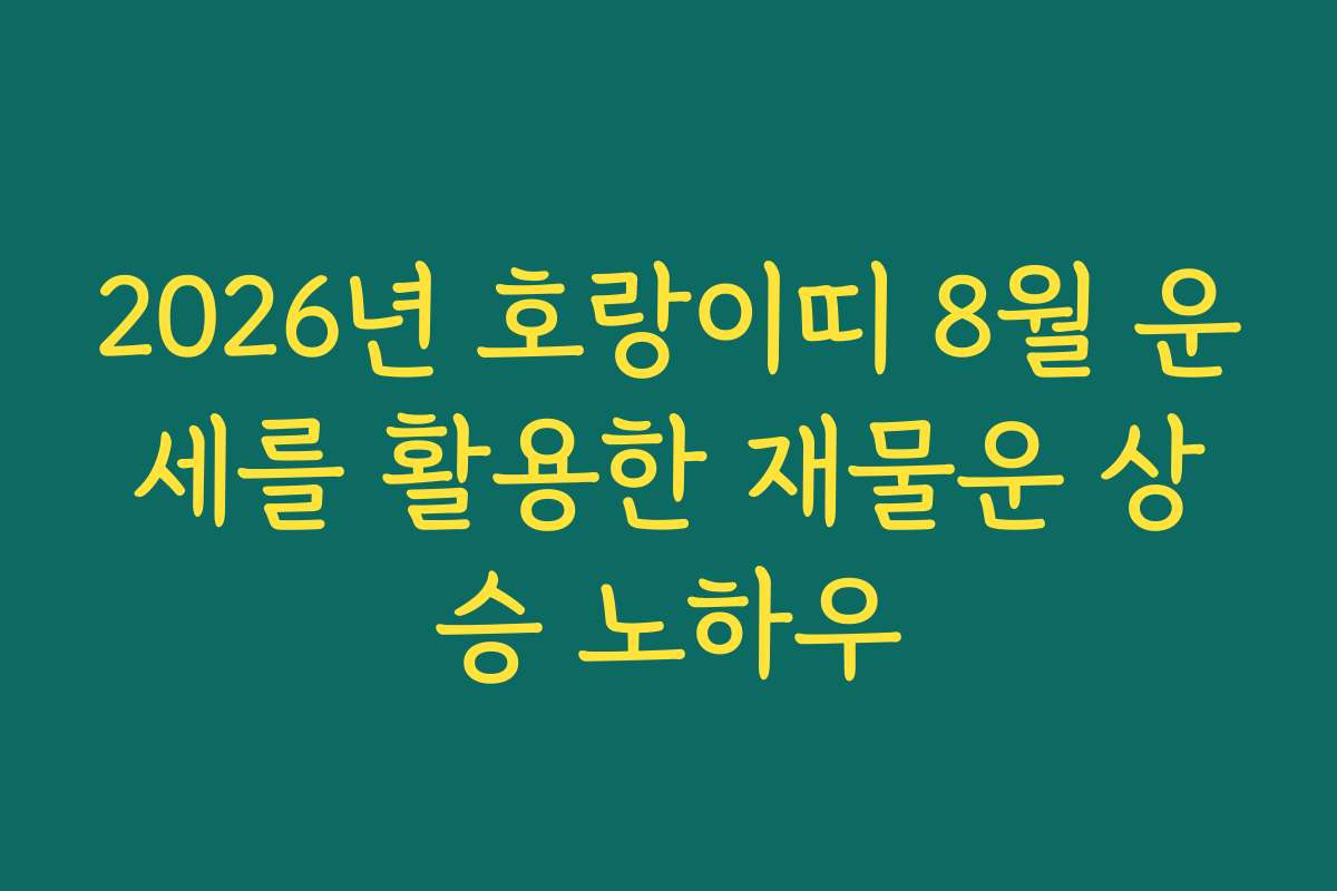 2026년 호랑이띠 8월 운세를 활용한 재물운 상승 노하우