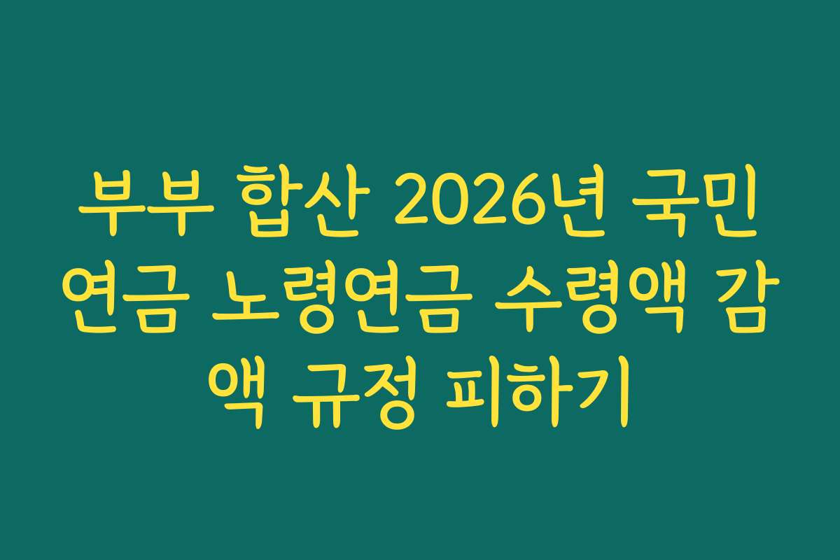 부부 합산 2026년 국민연금 노령연금 수령액 감액 규정 피하기