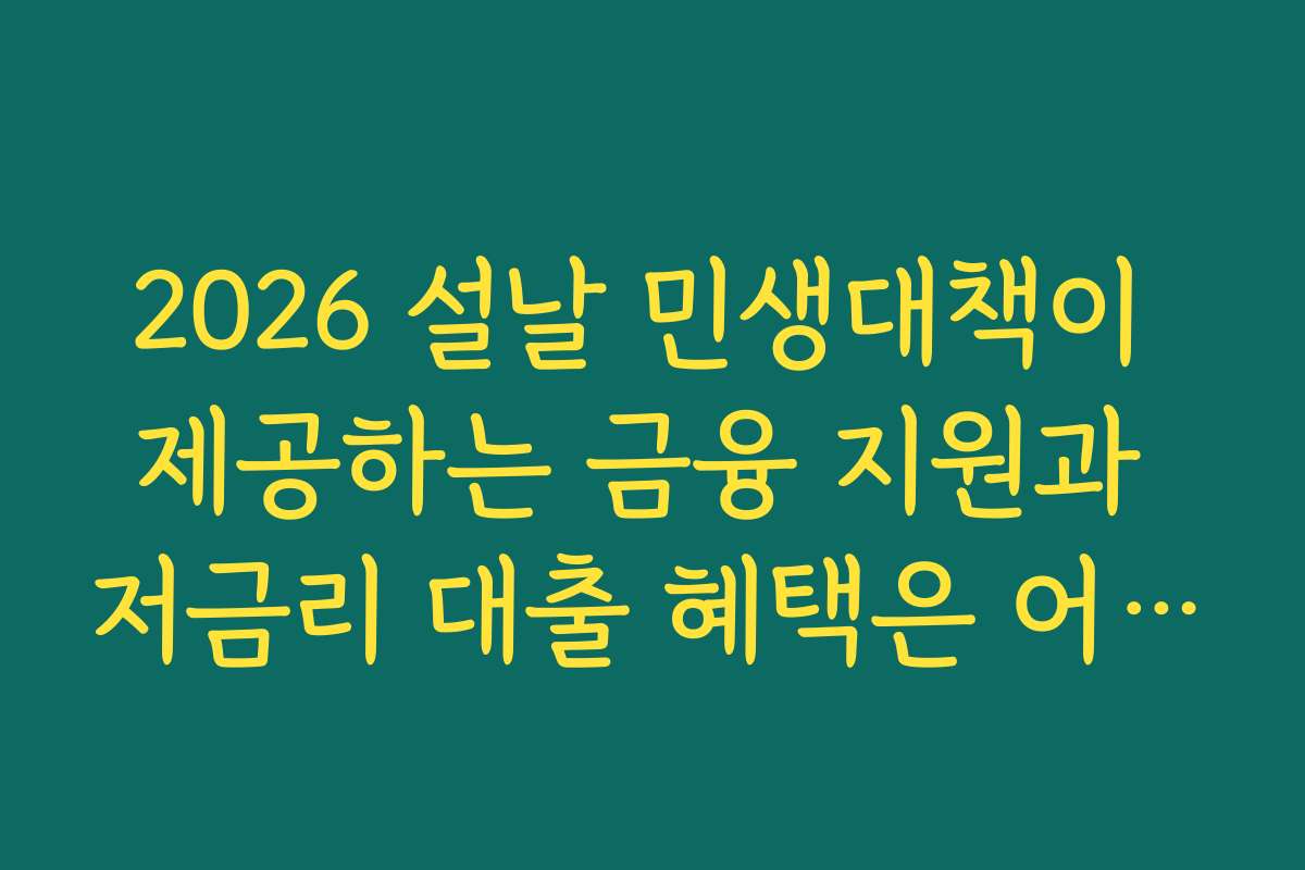 2026 설날 민생대책이 제공하는 금융 지원과 저금리 대출 혜택은 어떠한가요