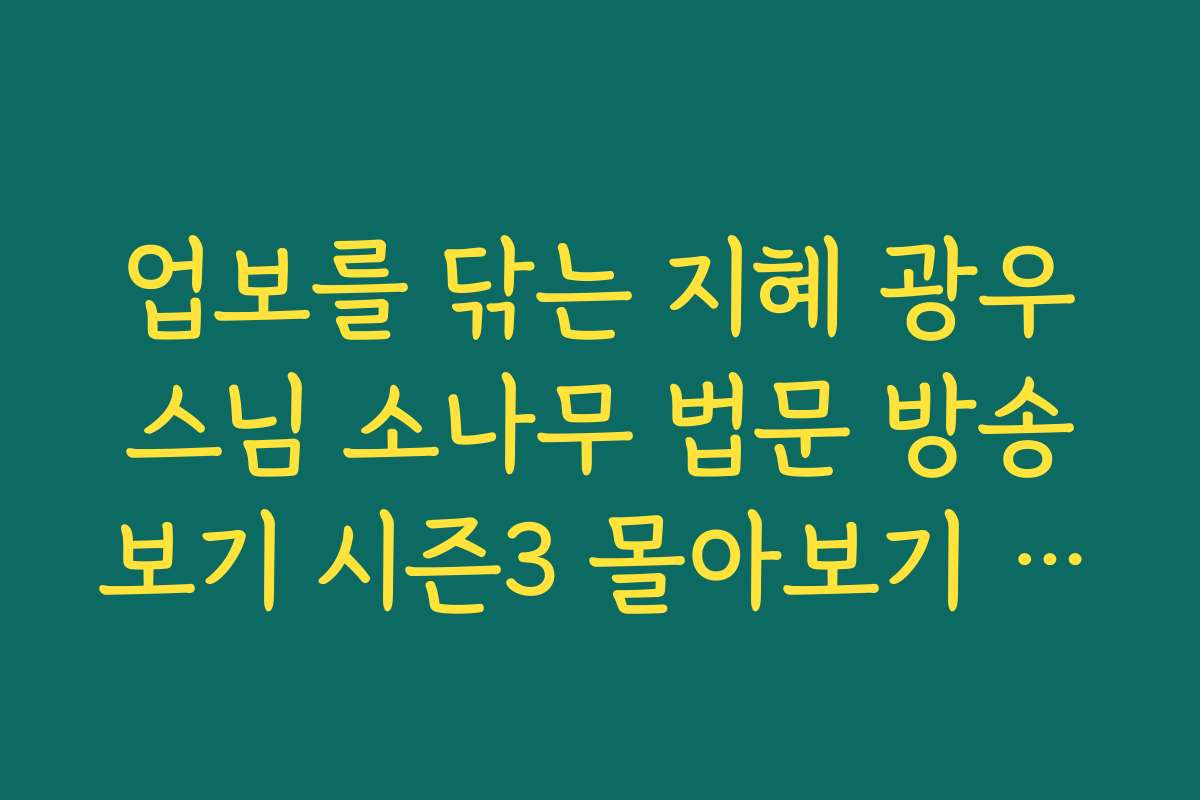 업보를 닦는 지혜 광우스님 소나무 법문 방송보기 시즌3 몰아보기 추천