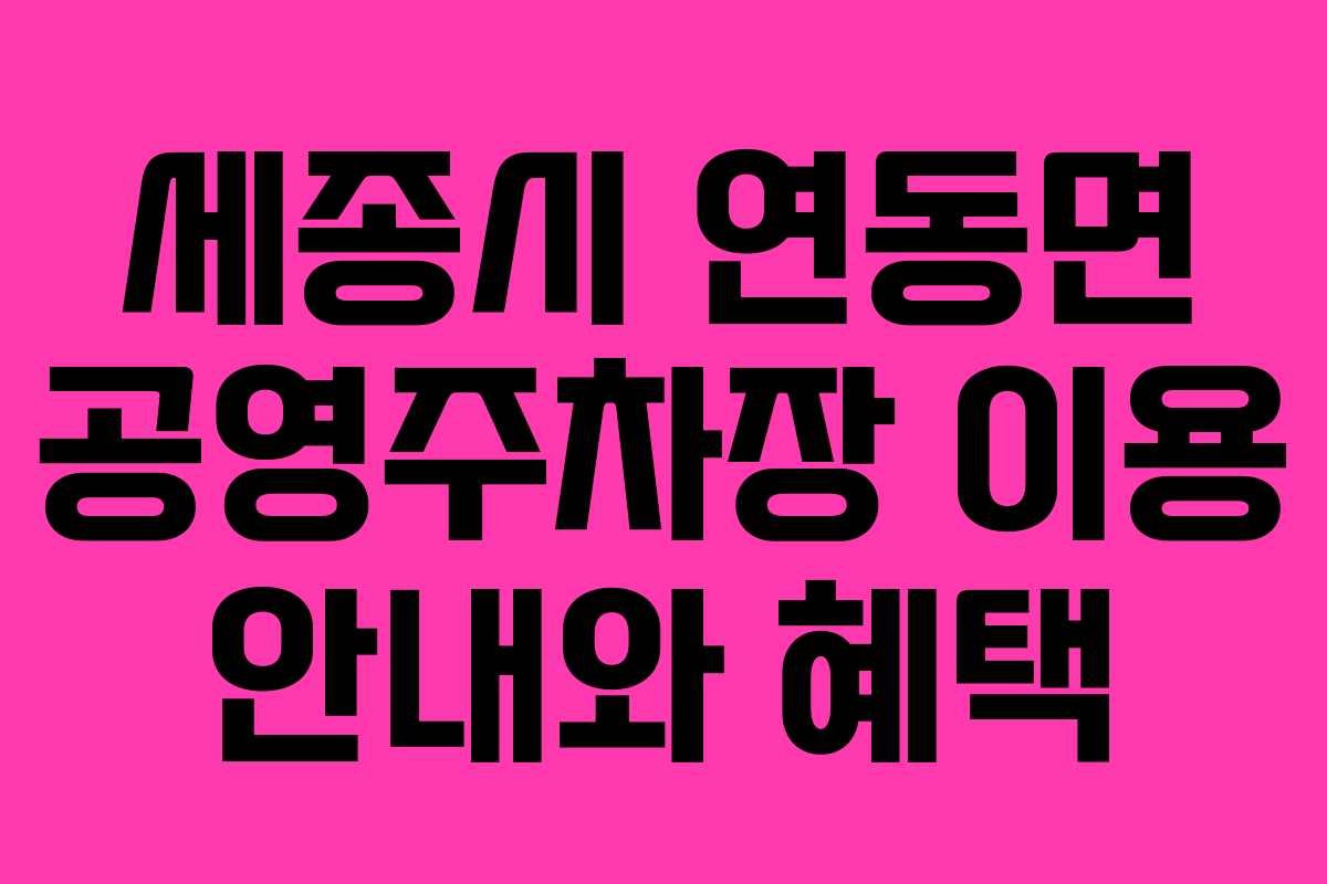 세종시 연동면 공영주차장 이용 안내와 혜택