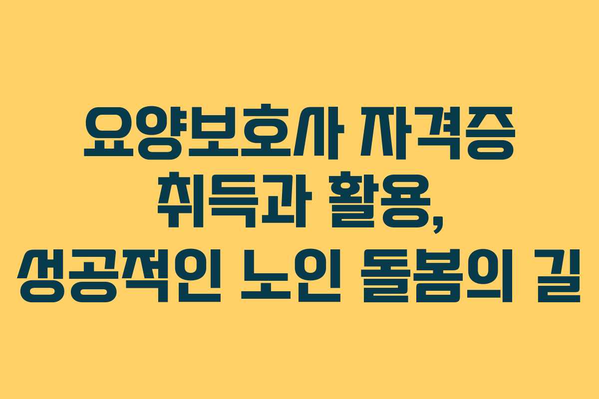 요양보호사 자격증 취득과 활용, 성공적인 노인 돌봄의 길