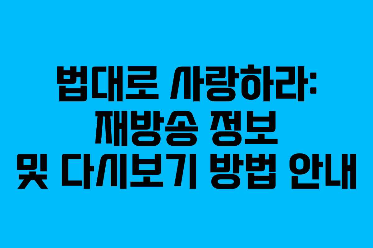 법대로 사랑하라: 재방송 정보 및 다시보기 방법 안내