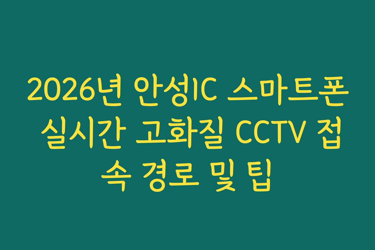 2026년 안성IC 스마트폰 실시간 고화질 CCTV 접속 경로 및 팁