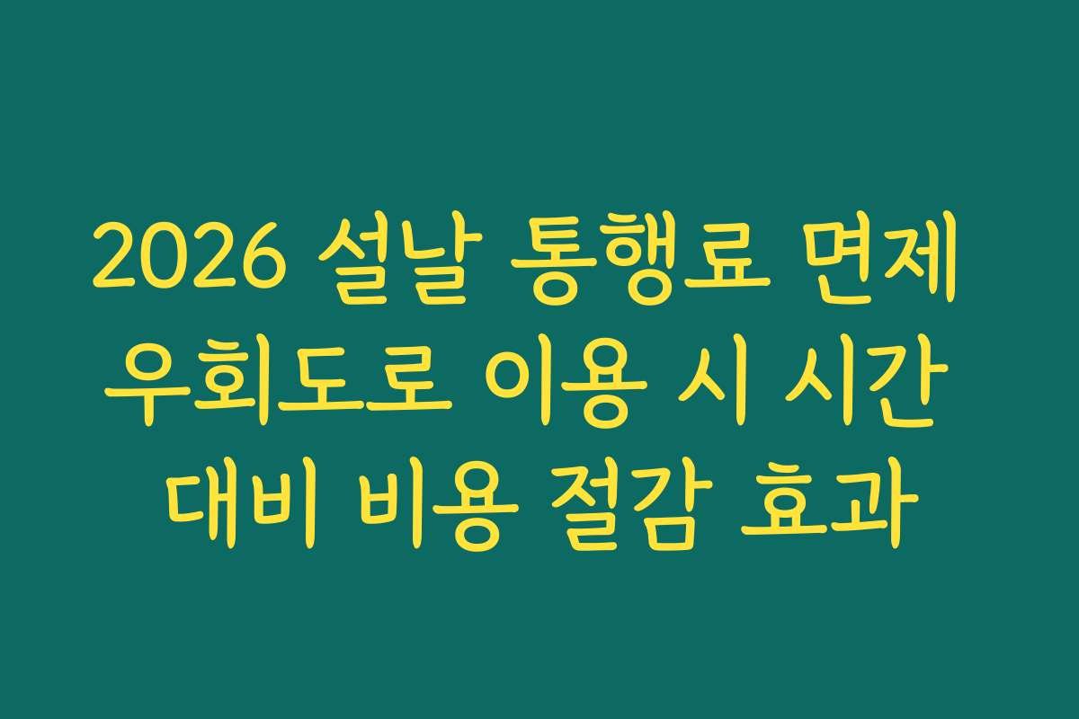 2026 설날 통행료 면제 우회도로 이용 시 시간 대비 비용 절감 효과