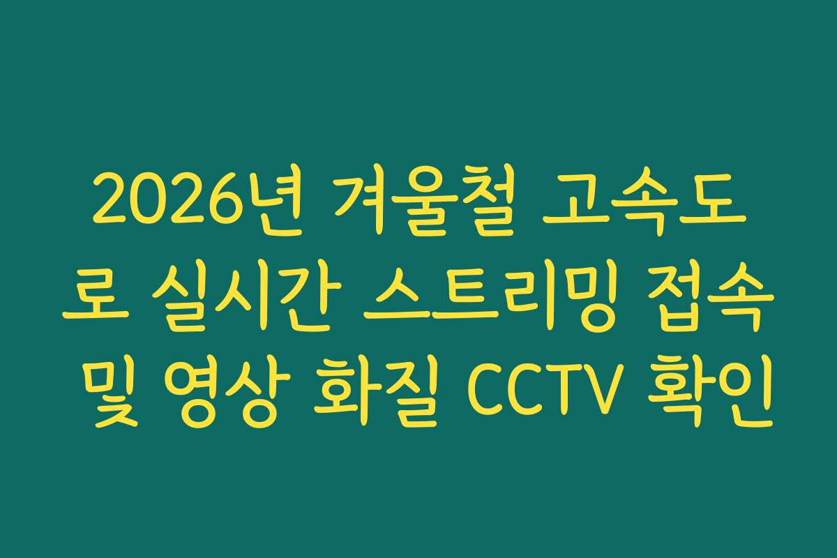 2026년 겨울철 고속도로 실시간 스트리밍 접속 및 영상 화질 CCTV 확인