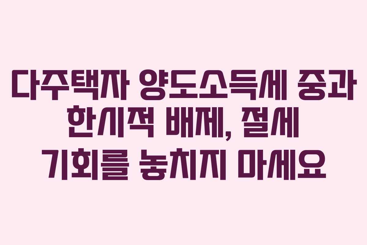 다주택자 양도소득세 중과 한시적 배제, 절세 기회를 놓치지 마세요