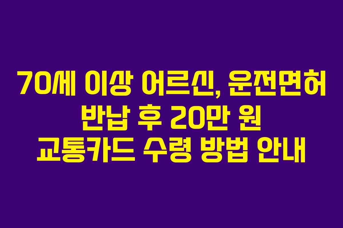 70세 이상 어르신, 운전면허 반납 후 20만 원 교통카드 수령 방법 안내