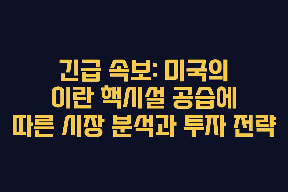긴급 속보: 미국의 이란 핵시설 공습에 따른 시장 분석과 투자 전략