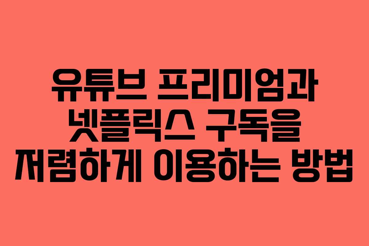 유튜브 프리미엄과 넷플릭스 구독을 저렴하게 이용하는 방법