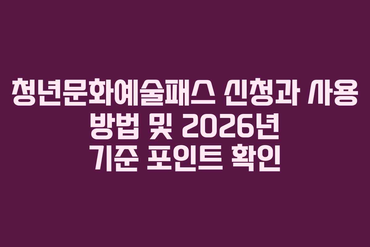 청년문화예술패스 신청과 사용 방법 및 2026년 기준 포인트 확인