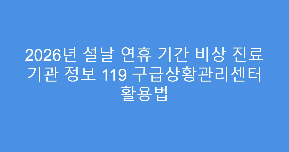 2026년 설날 연휴 기간 비상 진료 기관 정보 119 구급상황관리센터 활용법