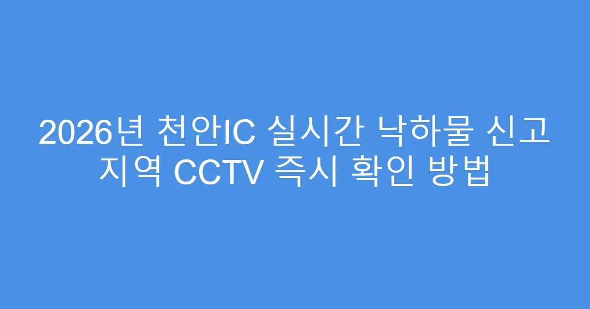 2026년 천안IC 실시간 낙하물 신고 지역 CCTV 즉시 확인 방법