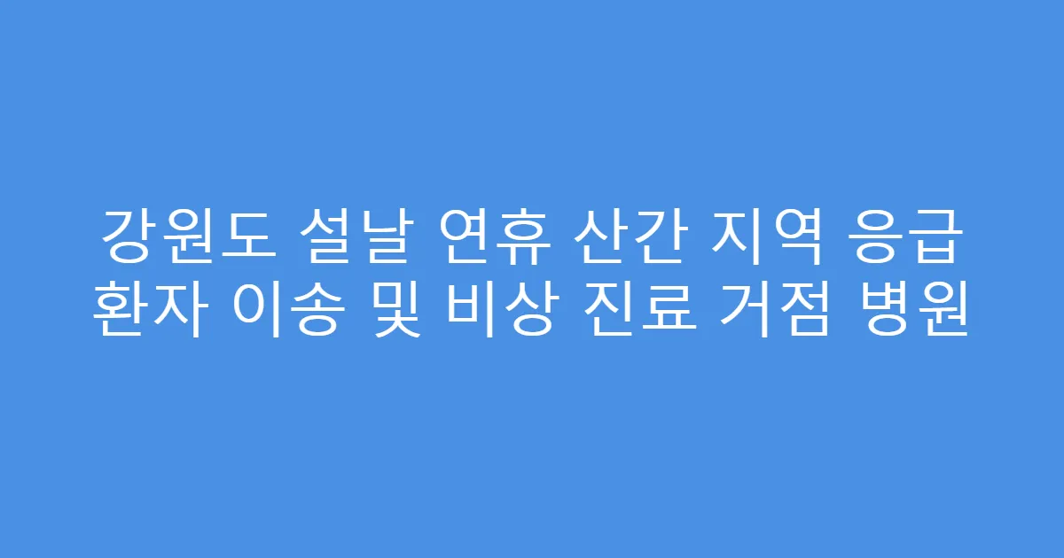 강원도 설날 연휴 산간 지역 응급 환자 이송 및 비상 진료 거점 병원