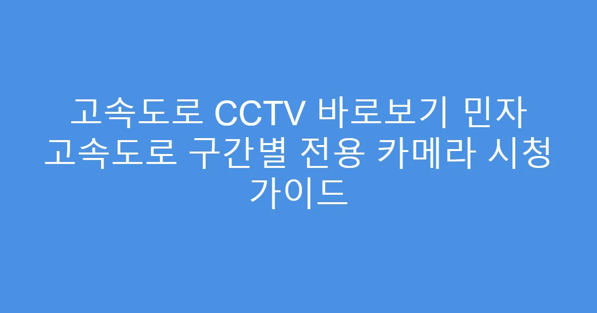 고속도로 CCTV 바로보기 민자 고속도로 구간별 전용 카메라 시청 가이드