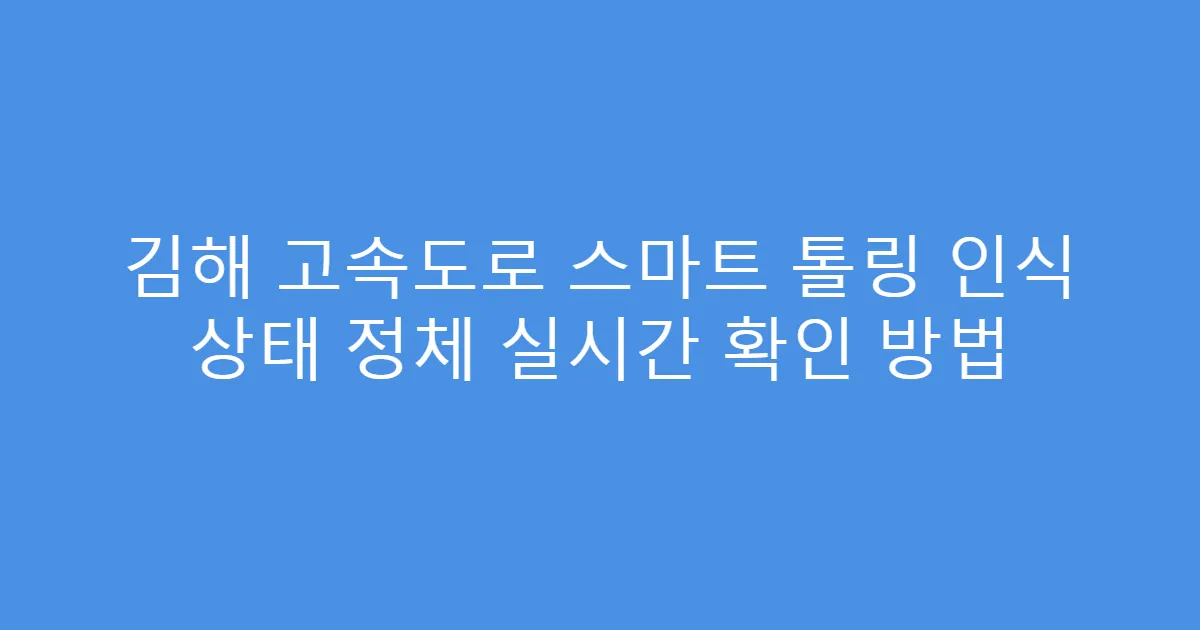 김해 고속도로 스마트 톨링 인식 상태 정체 실시간 확인 방법