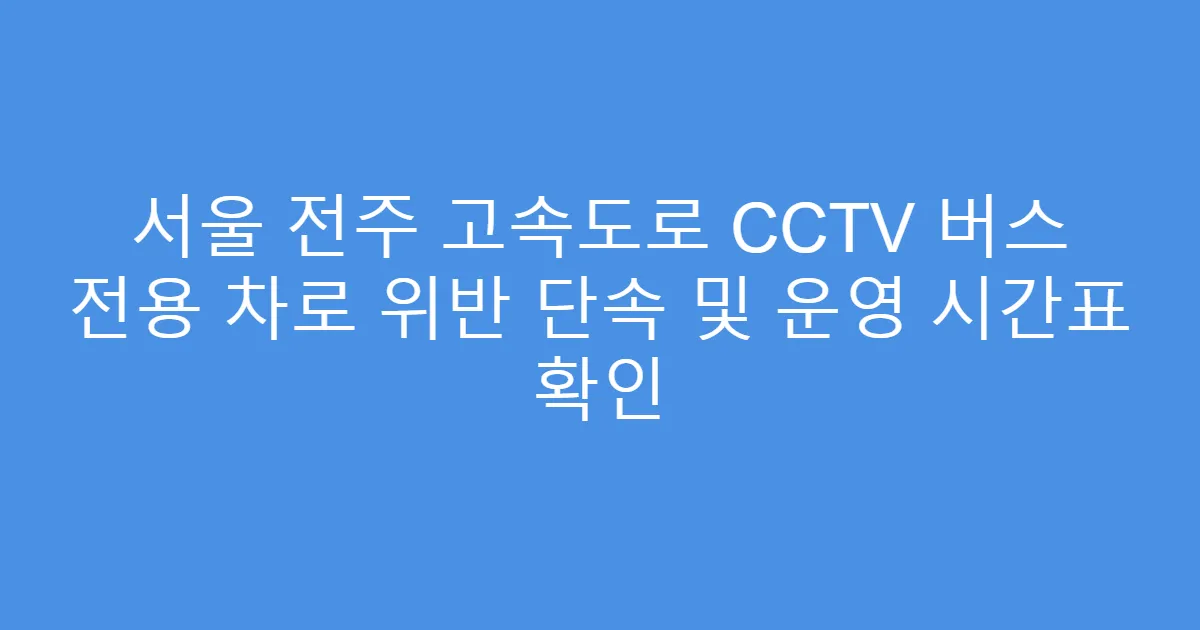 서울 전주 고속도로 CCTV 버스 전용 차로 위반 단속 및 운영 시간표 확인