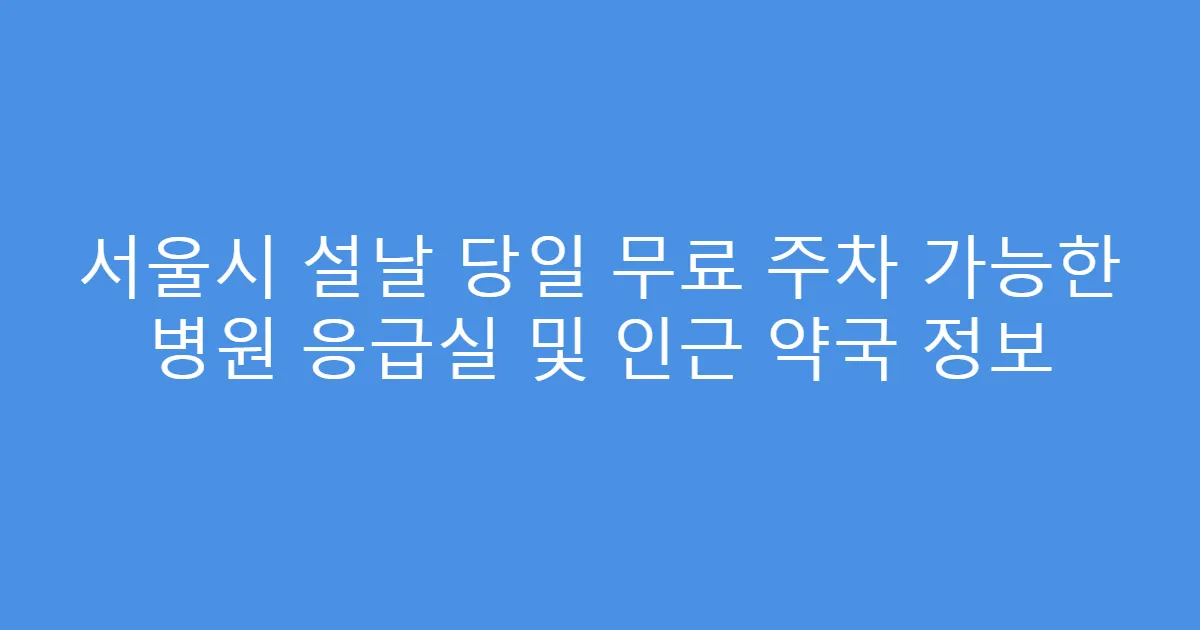 서울시 설날 당일 무료 주차 가능한 병원 응급실 및 인근 약국 정보