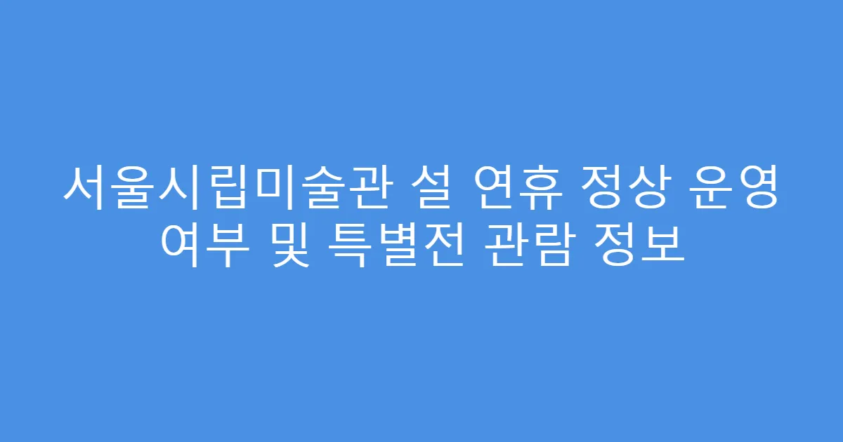 서울시립미술관 설 연휴 정상 운영 여부 및 특별전 관람 정보
