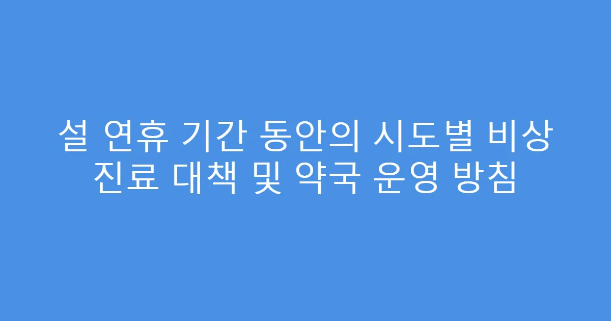 설 연휴 기간 동안의 시도별 비상 진료 대책 및 약국 운영 방침