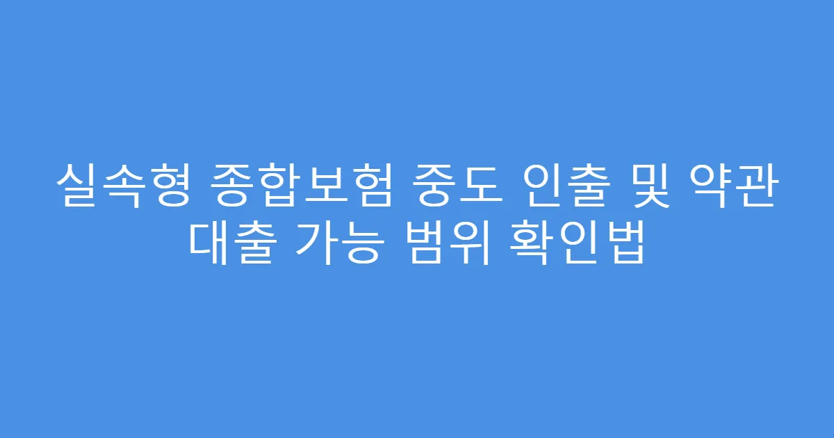 실속형 종합보험 중도 인출 및 약관 대출 가능 범위 확인법