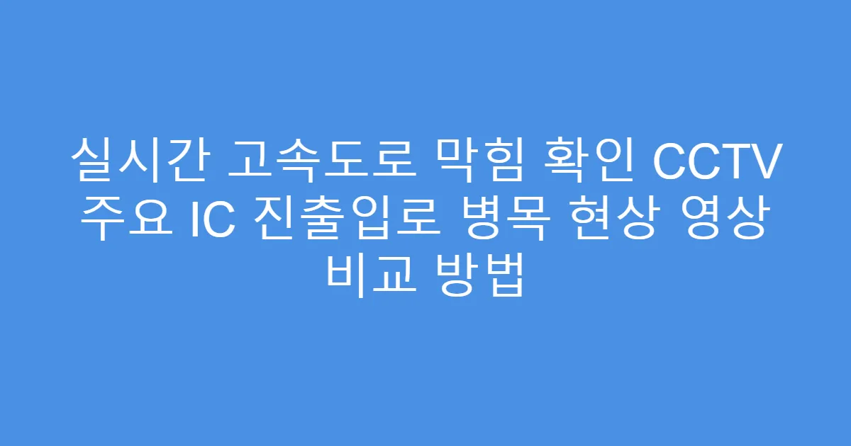 실시간 고속도로 막힘 확인 CCTV 주요 IC 진출입로 병목 현상 영상 비교 방법