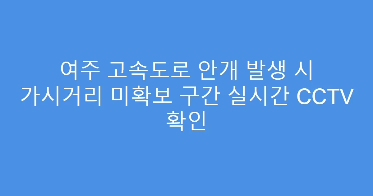 여주 고속도로 안개 발생 시 가시거리 미확보 구간 실시간 CCTV 확인