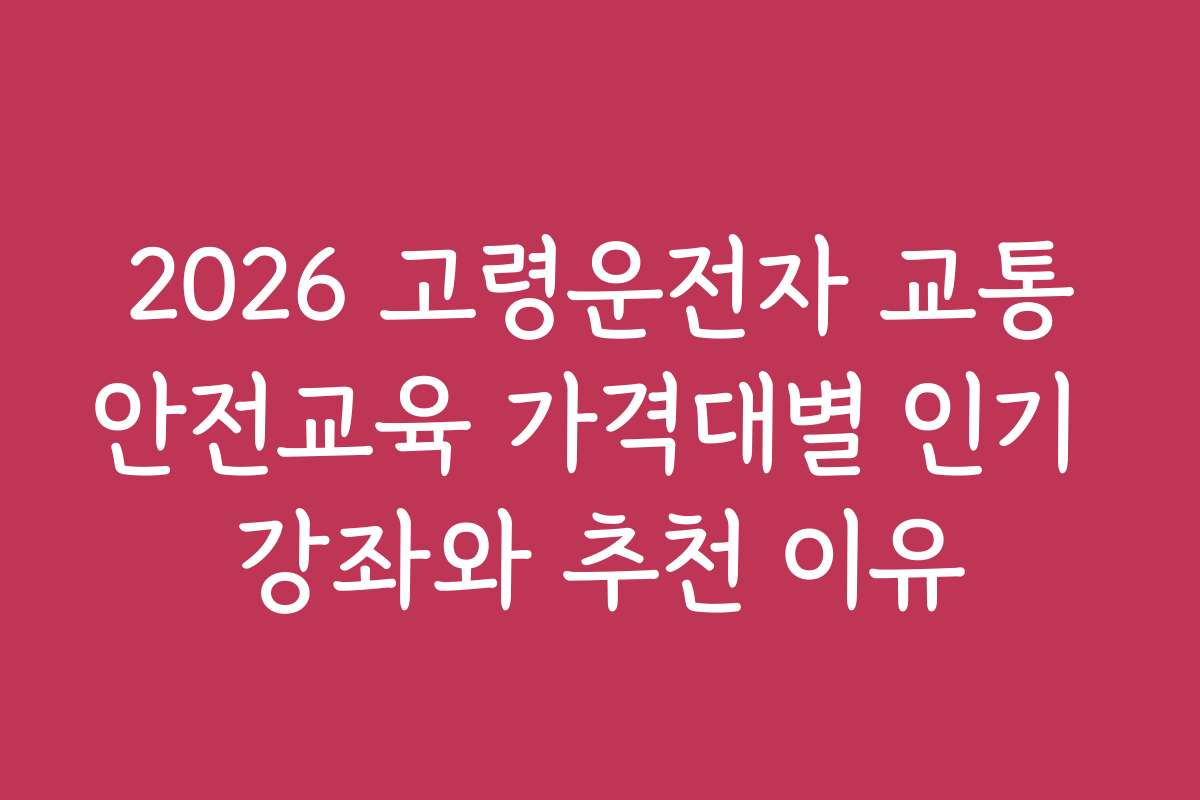 2026 고령운전자 교통안전교육 가격대별 인기 강좌와 추천 이유