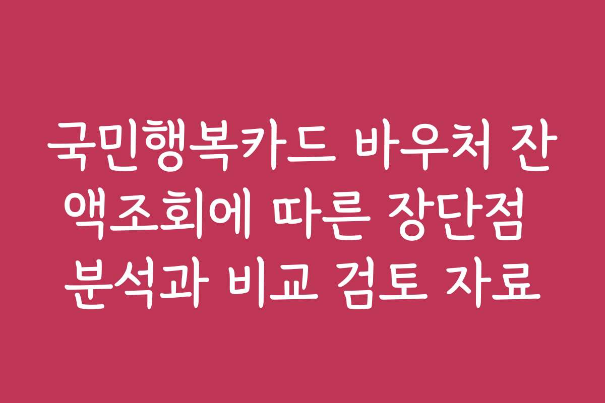 국민행복카드 바우처 잔액조회에 따른 장단점 분석과 비교 검토 자료