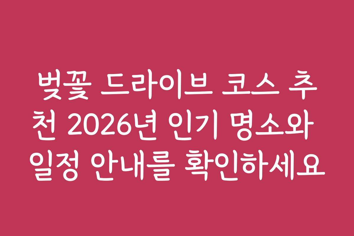 벚꽃 드라이브 코스 추천 2026년 인기 명소와 일정 안내를 확인하세요