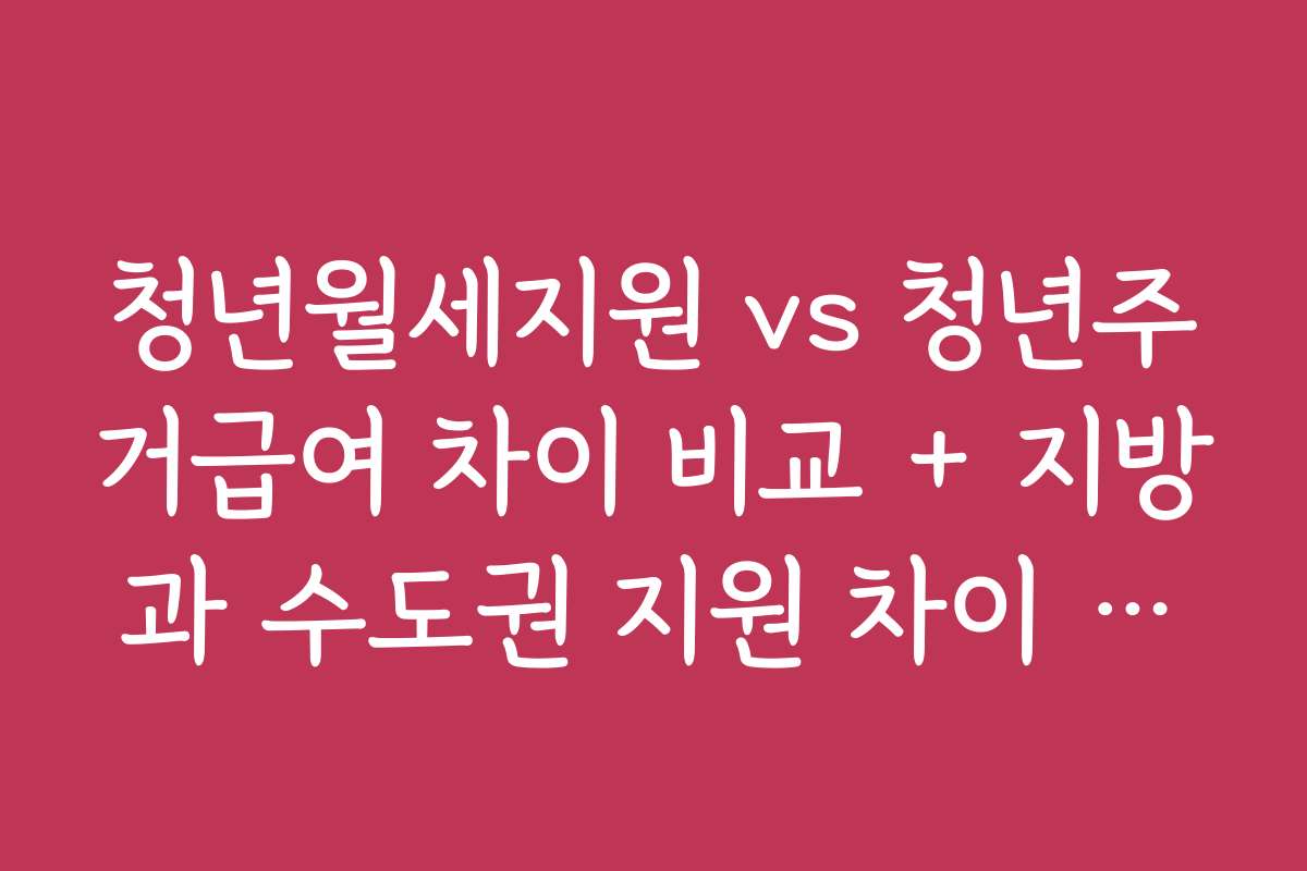 청년월세지원 vs 청년주거급여 차이 비교 + 지방과 수도권 지원 차이 분석