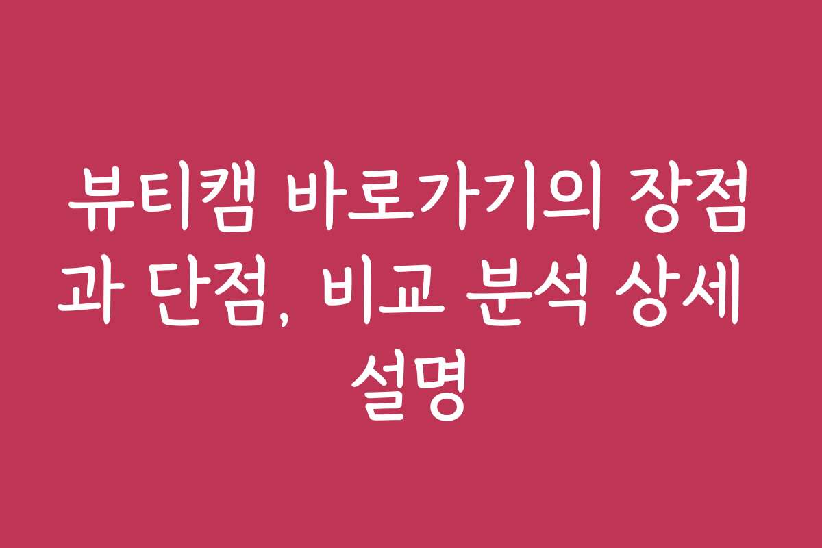 뷰티캠 바로가기의 장점과 단점, 비교 분석 상세 설명