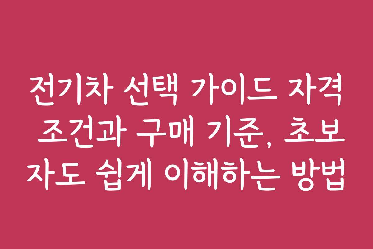 전기차 선택 가이드 자격 조건과 구매 기준, 초보자도 쉽게 이해하는 방법